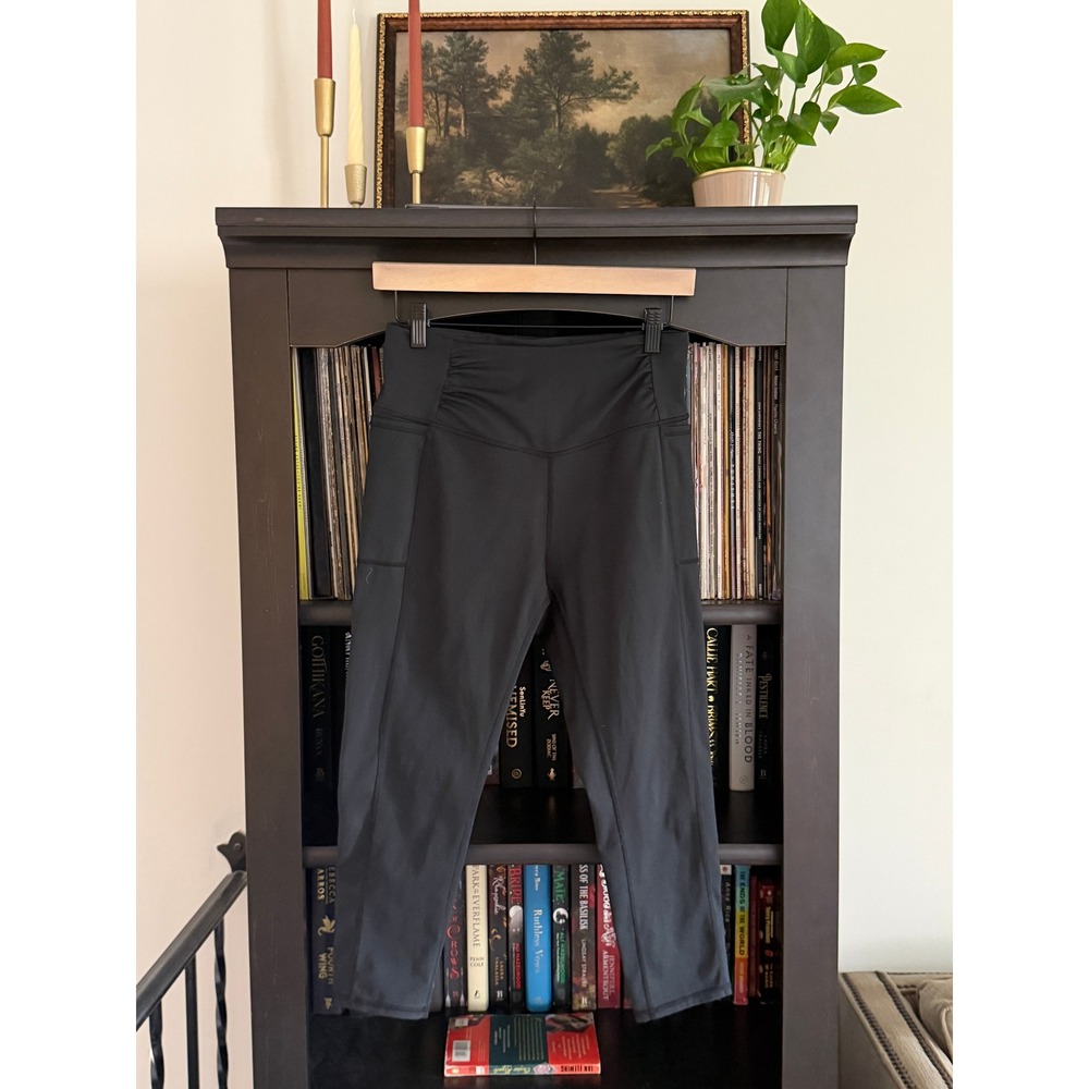 Free People Movement High Waist Ruched Crop Leggings Small Black Pockets Yoga